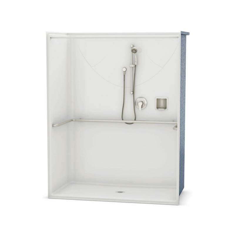 Aker OPS-6030 AcrylX Alcove Center Drain One-Piece Shower in Bone - ADA Compliant (without Seat)
