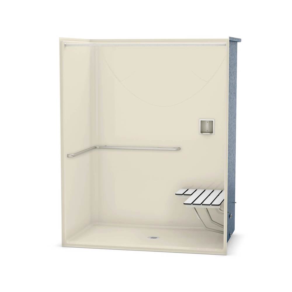 Aker OPS-6036 AcrylX Alcove Center Drain One-Piece Shower in Bone - ADA Grab Bar and Seat