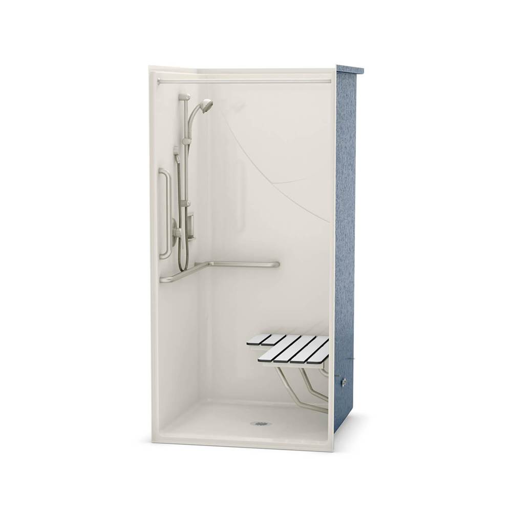 Aker OPS-3636-RS AcrylX Alcove Center Drain One-Piece Shower in Biscuit - Complete Accessibility Package with Vertical Bar