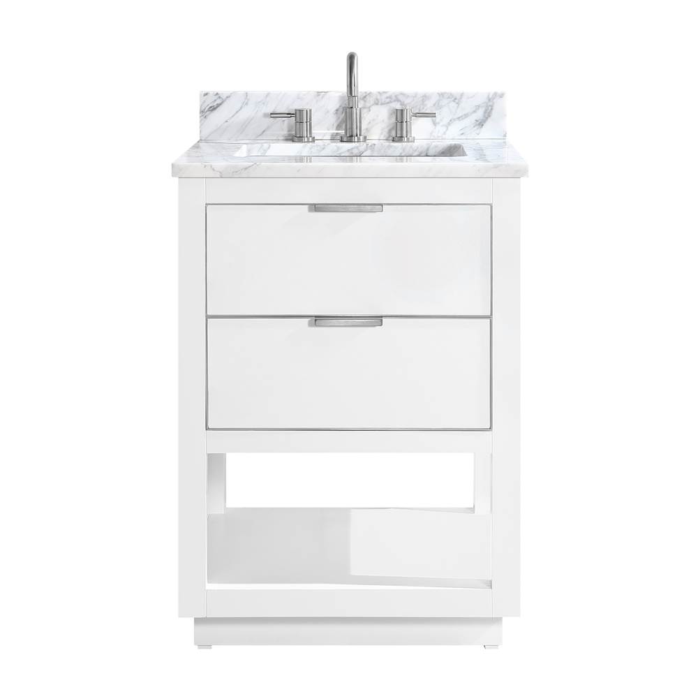 Avanity Avanity Allie 25 in. Vanity Combo in White with Silver Trim and Carrara White Marble Top