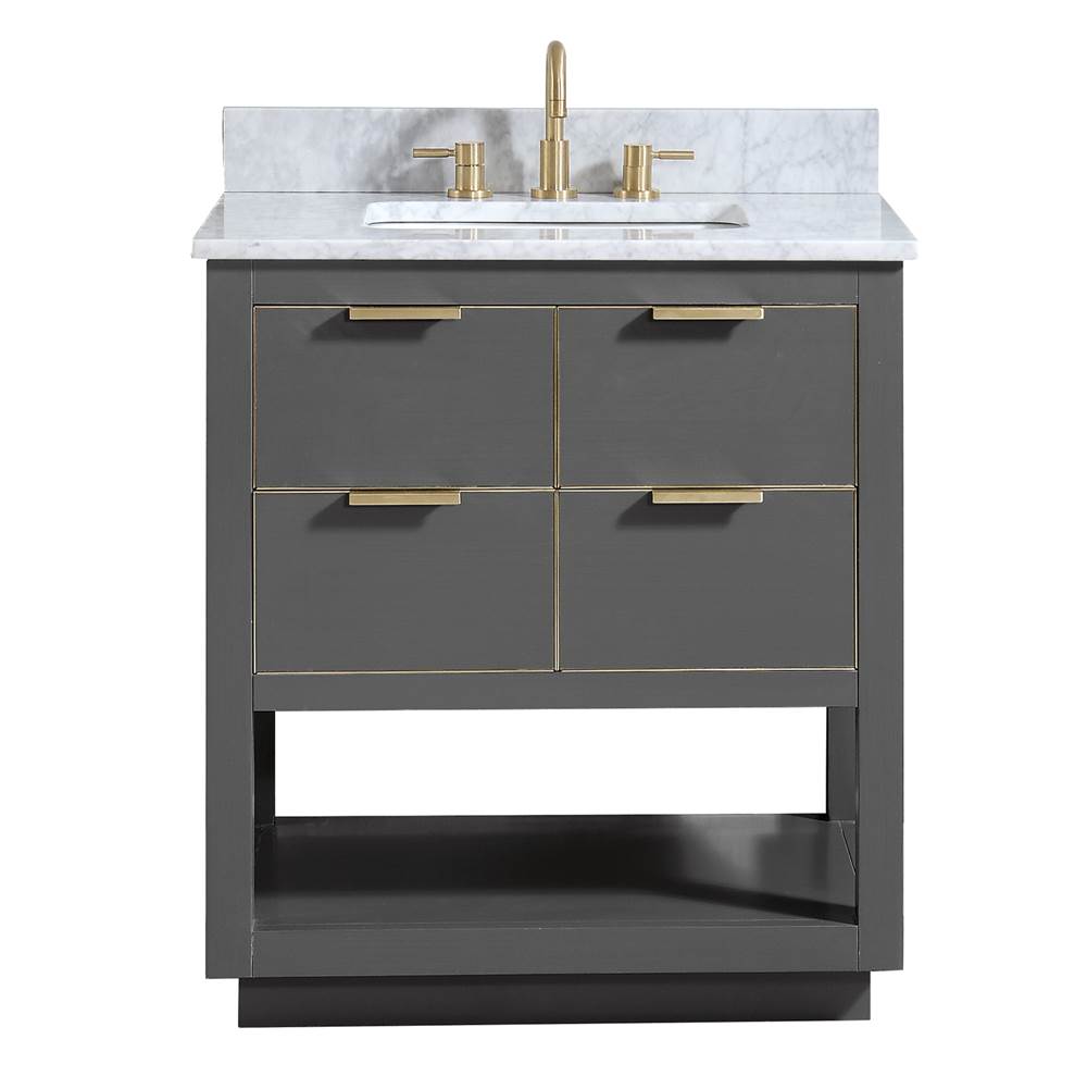 Avanity Avanity Allie 31 in. Vanity Combo in Twilight Gray with Gold Trim and Carrara White Marble Top