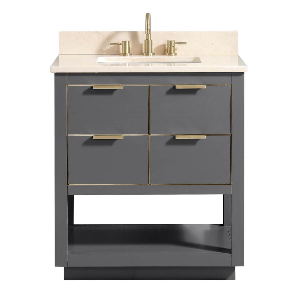 Avanity Avanity Allie 31 in. Vanity Combo in Twilight Gray w/ Gold Trim with Crema Marfil Marble Top