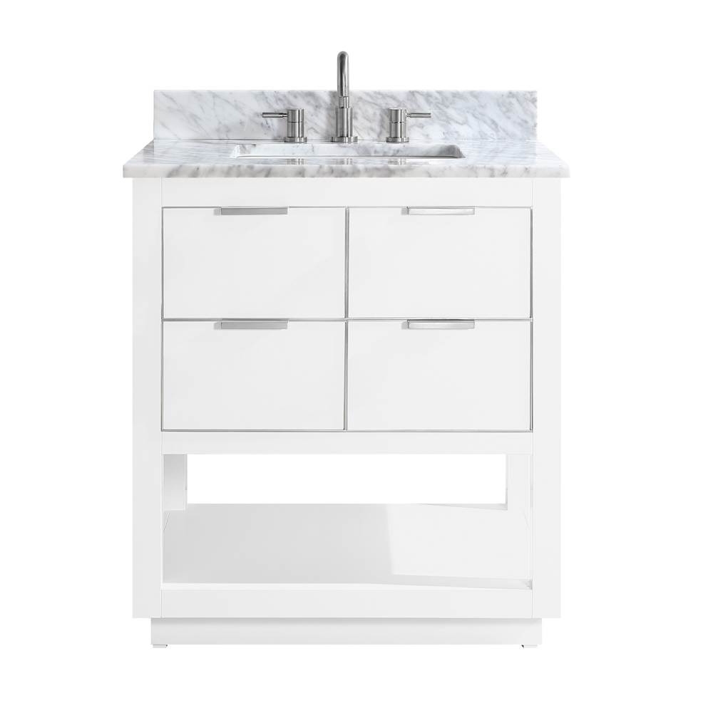Avanity Avanity Allie 31 in. Vanity Combo in White with Silver Trim and Carrara White Marble Top