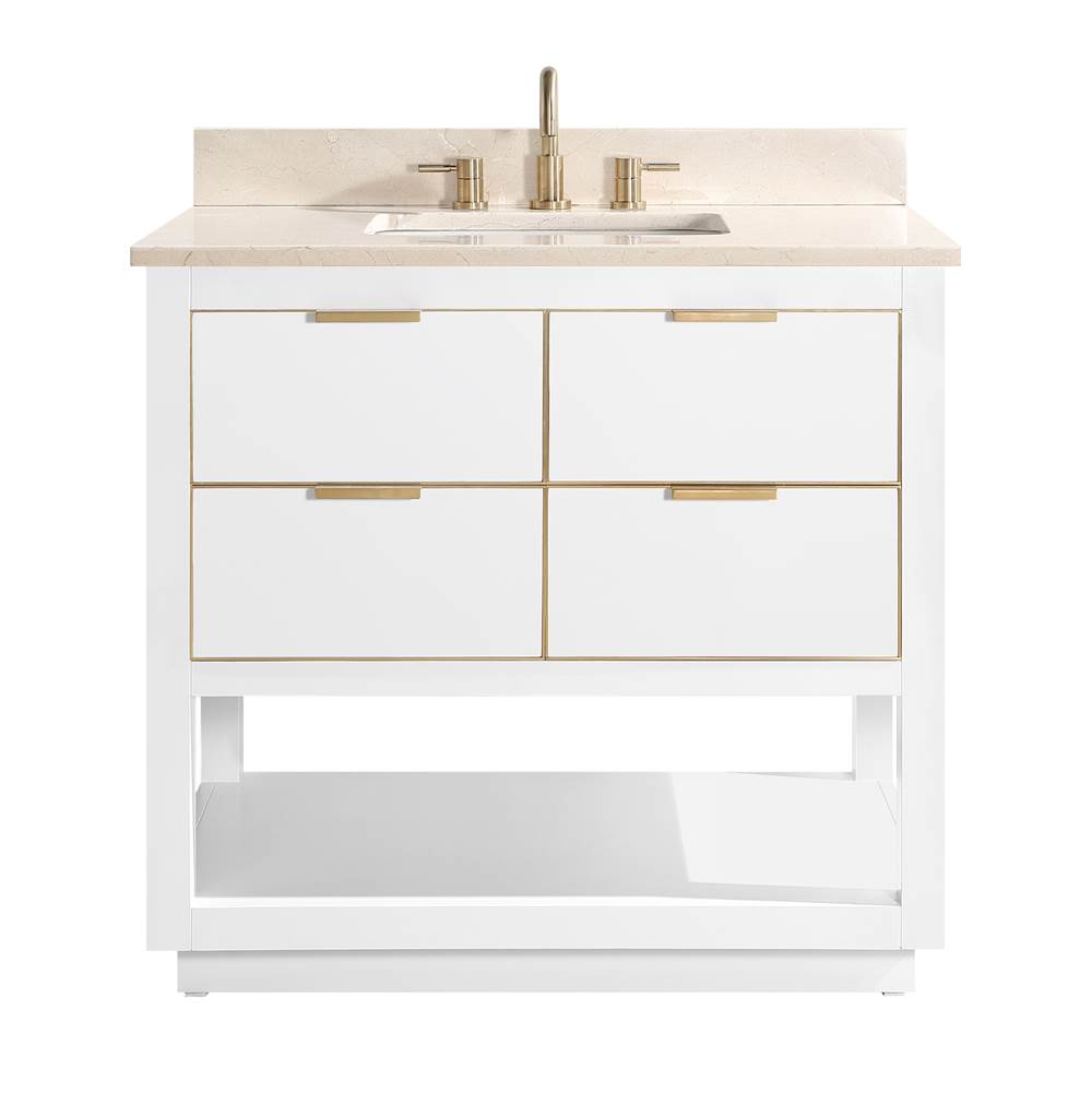 Avanity Avanity Allie 37 in. Vanity Combo in White with Gold Trim and Crema Marfil Marble Top