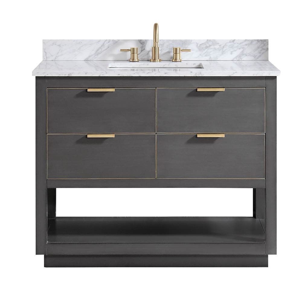 Avanity Avanity Allie 43 in. Vanity Combo in Twilight Gray with Gold Trim and Carrara White Marble Top