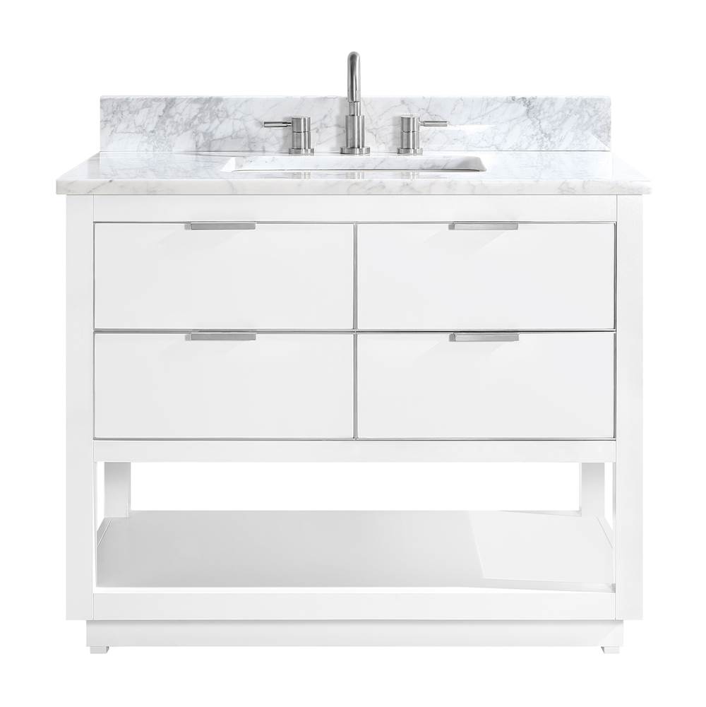 Avanity Avanity Allie 43 in. Vanity Combo in White with Silver Trim and Carrara White Marble Top