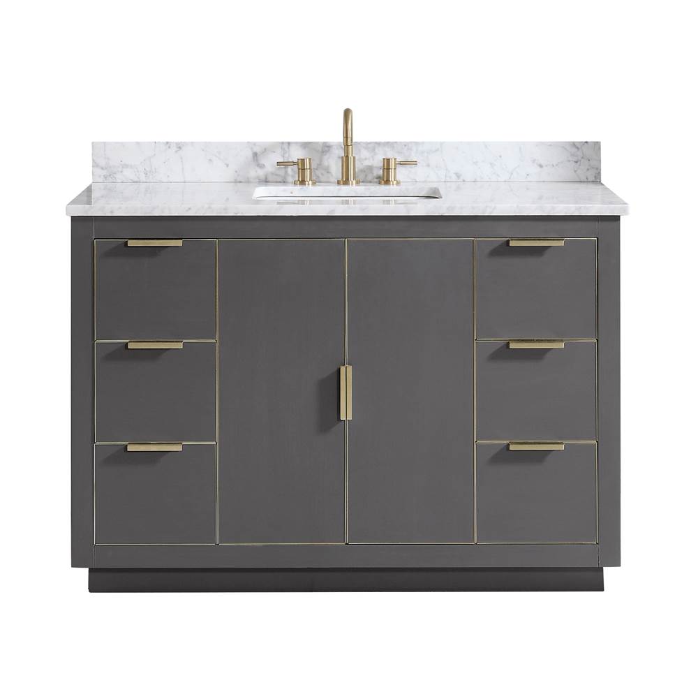 Avanity Avanity Austen 49 in. Vanity Combo in Twilight Gray with Gold Trim and Carrara White Marble Top