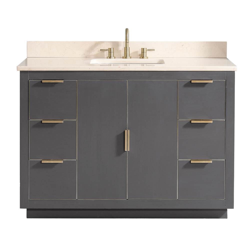 Avanity Avanity Austen 49 in. Vanity Combo in Twilight Gray with Gold Trim and Crema Marfil Marble Top