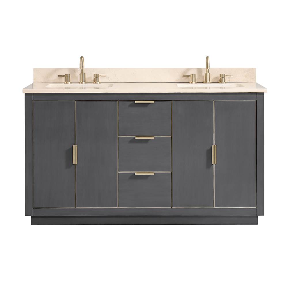 Avanity Avanity Austen 61 in. Vanity Combo in Twilight Gray with Gold Trim and Crema Marfil Marble Top