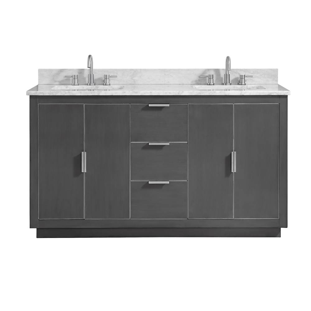 Avanity Avanity Austen 61 in. Vanity Combo in Twilight Gray with Silver Trim and Carrara White Marble Top