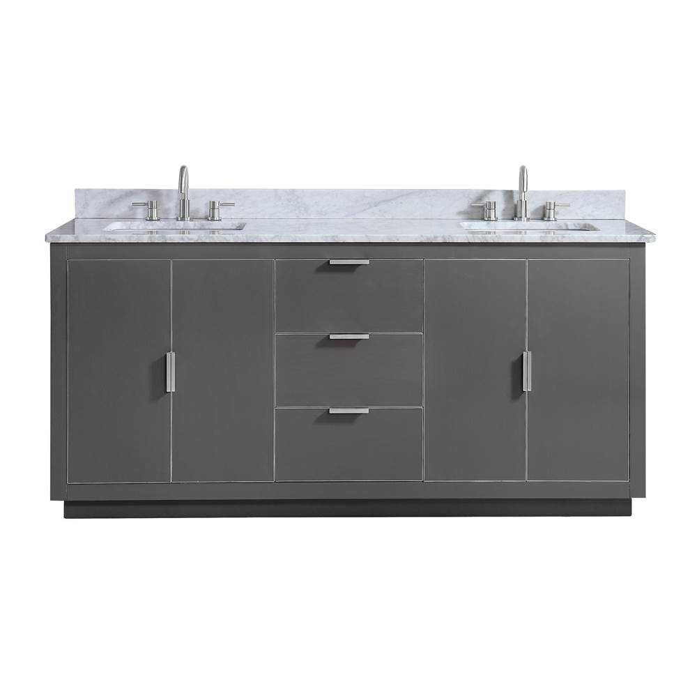 Avanity Avanity Austen 73 in. Vanity Combo in Twilight Gray with Silver Trim and Carrara White Marble Top
