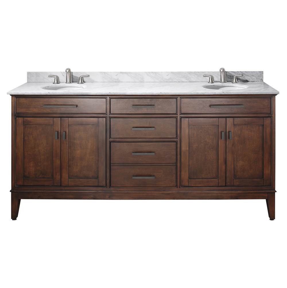 Avanity Avanity Madison 73 in. Double Vanity in Tobacco finish with Carrara White Marble Top