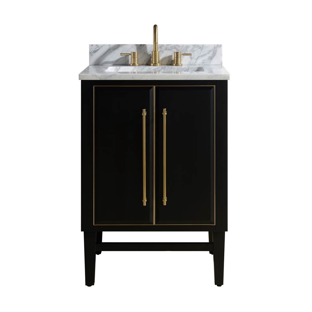 Avanity Avanity Mason 25 in. Vanity Combo in Black with Gold Trim and Carrara White Marble Top