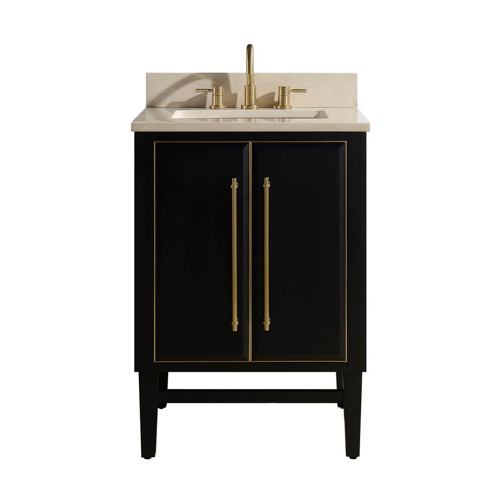 Avanity Avanity Mason 25 in. Vanity Combo in Black with Gold Trim and Crema Marfil Marble Top