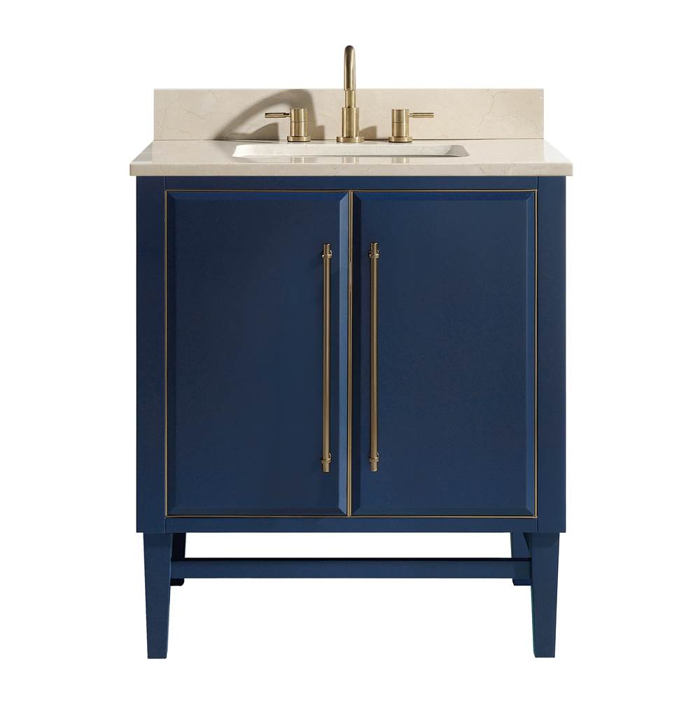 Avanity Avanity Mason 31 in. Vanity Combo in Navy Blue with Gold Trim and Crema Marfil Marble Top
