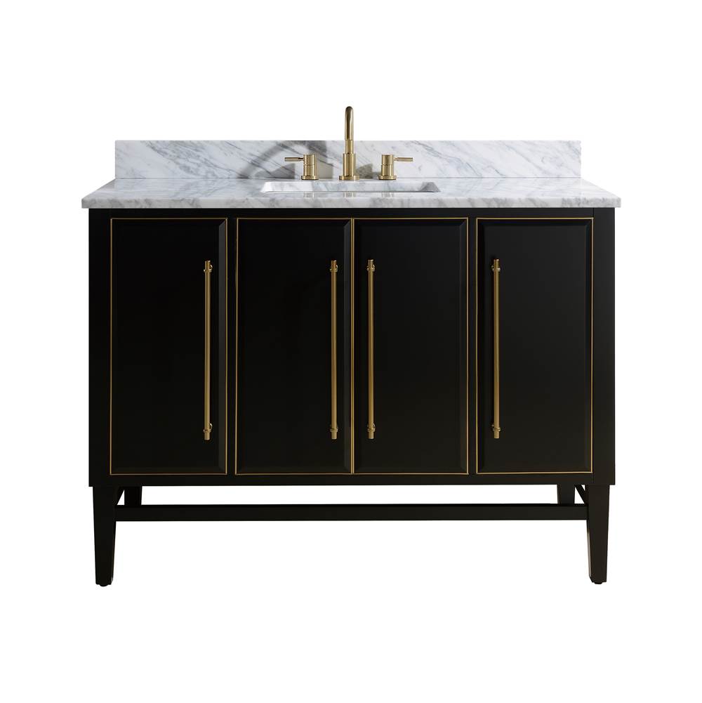 Avanity Avanity Mason 49 in. Vanity Combo in Black with Gold Trim and Carrara White Marble Top