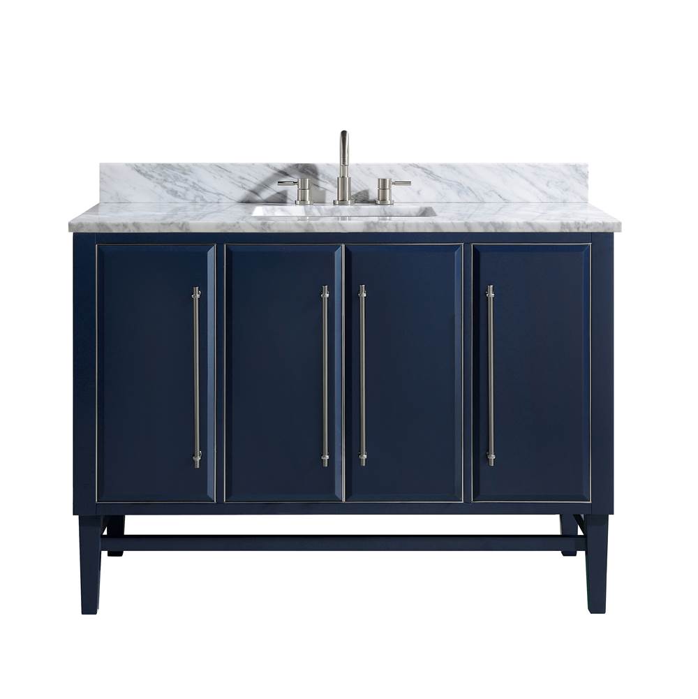 Avanity Avanity Mason 49 in. Vanity Combo in Navy Blue with Silver Trim and Carrara White Marble Top