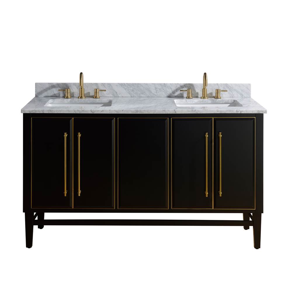Avanity Avanity Mason 61 in. Vanity Combo in Black with Gold Trim and Carrara White Marble Top