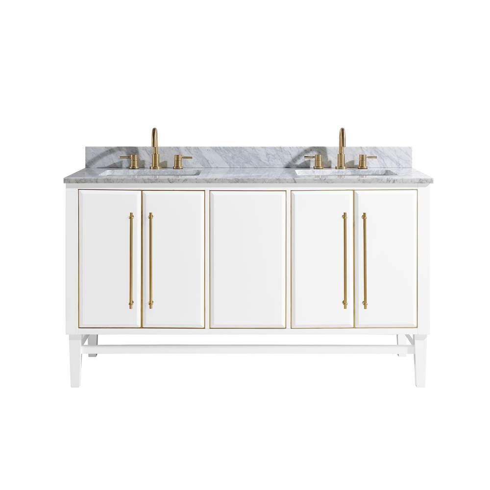 Avanity Avanity Mason 61 in. Vanity Combo in White with Gold Trim and Carrara White Marble Top