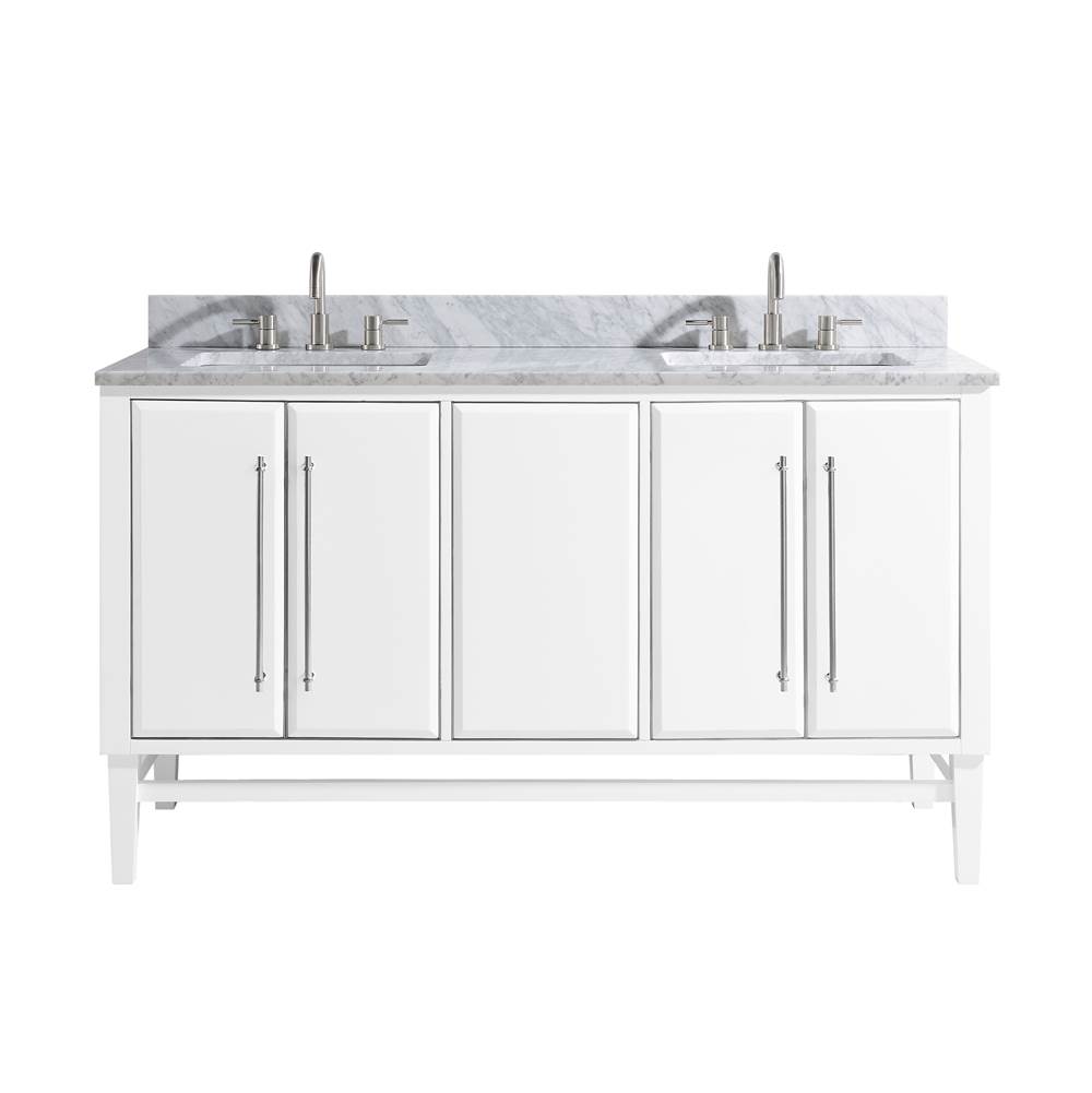 Avanity Avanity Mason 61 in. Vanity Combo in White with Silver Trim and Carrara White Marble Top