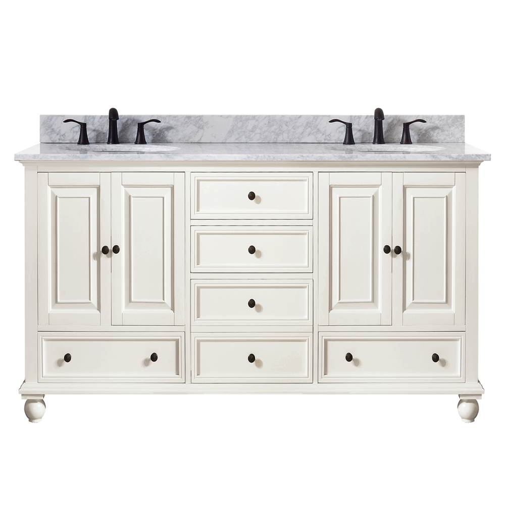 Avanity Avanity Thompson 61 in. Double Vanity in French White finish with Carrara White Marble Top