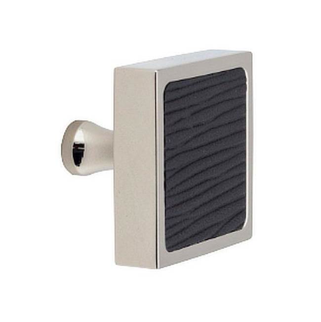 Colonial Bronze Leather Accented Square Cabinet Knob With Flared Post, Matte Pewter x Woven Cherry Royale Leather