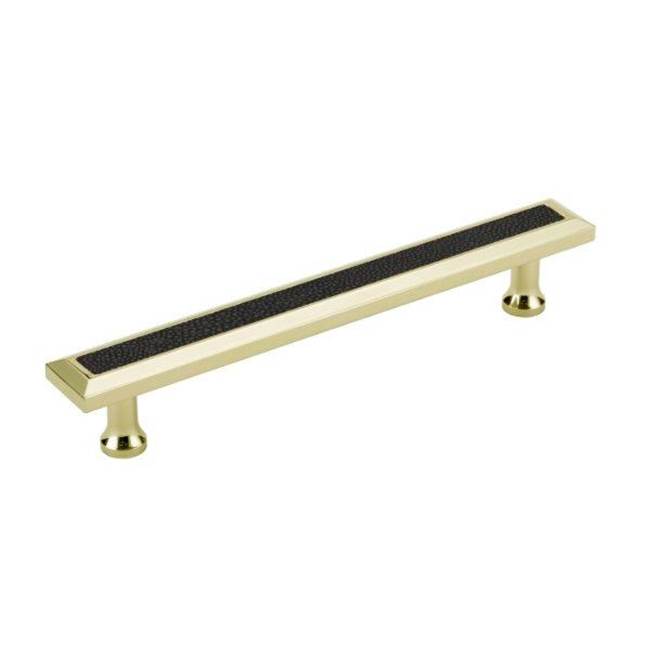 Colonial Bronze Leather Accented Rectangular, Beveled Cabinet Pull With Flared Posts, Matte Oil Rubbed Bronze x Shagreen Caviar Leather
