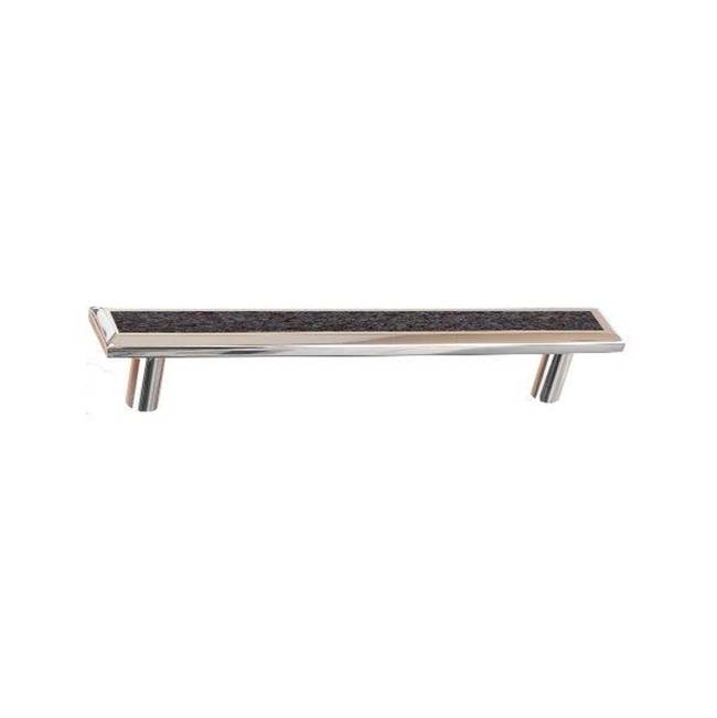 Colonial Bronze Leather Accented Rectangular, Beveled Appliance Pull, Door Pull, Shower Door Pull With Straight Posts, Unlacquered Satin Brass x Cashmere Calf Dusky Pink Leather