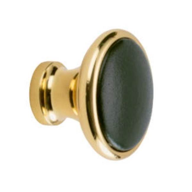 Colonial Bronze Leather Accented Round Cabinet Knob, Distressed Satin Black x Shagreen City Lights Smoke Leather