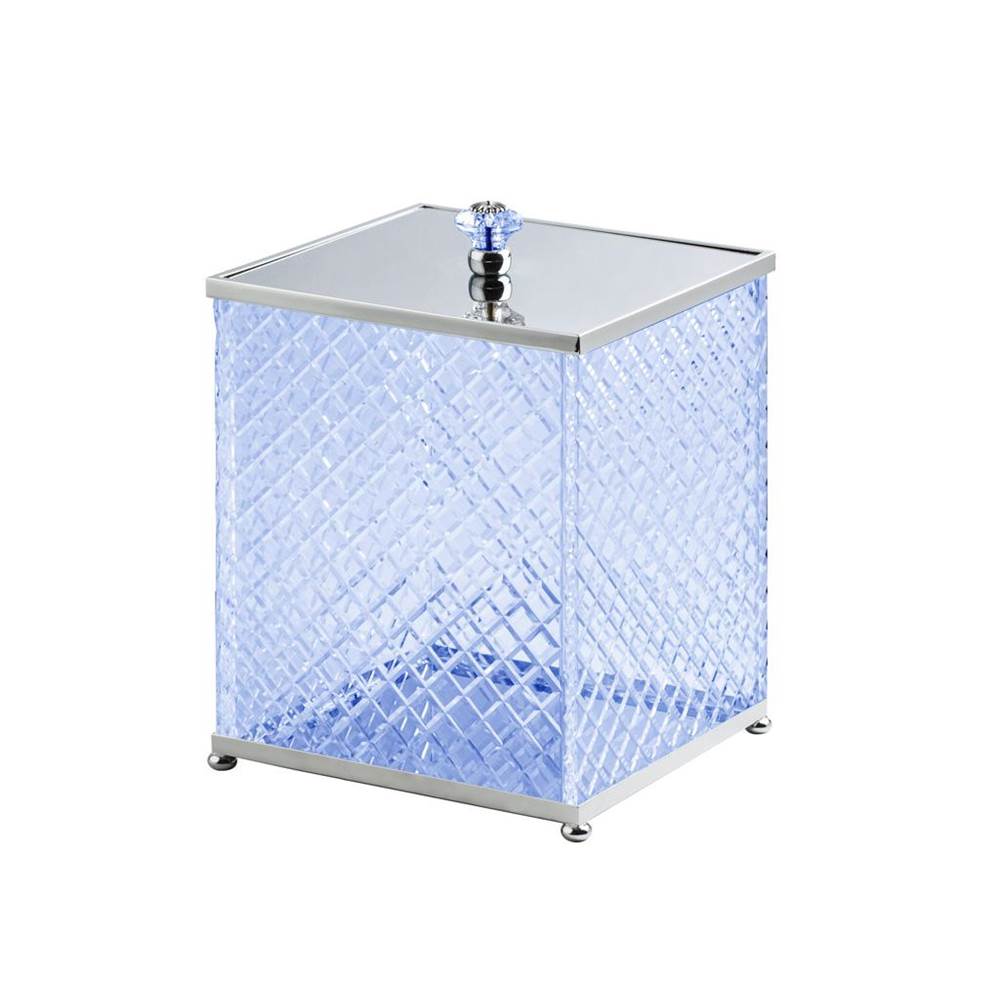 Cristal & Bronze Square Bin With Cover, On Ball Feet, 21X21X26cm, Blue Crystal, ''Diamant'' Cut