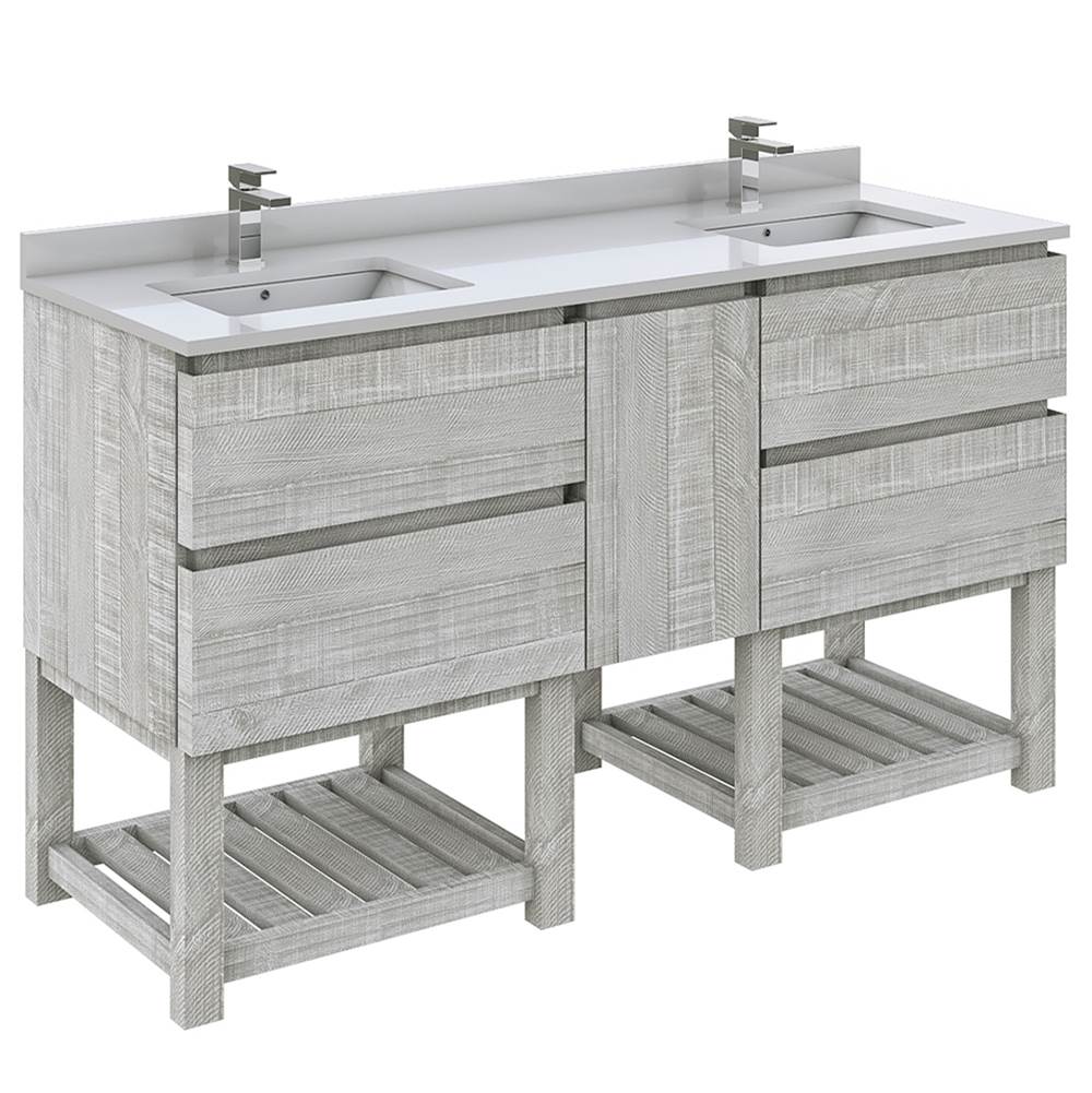Fresca Bath Formosa 60'' Floor Standing Open Bottom Double Sink Modern Bathroom Cabinet w/ Top & Sinks in Ash