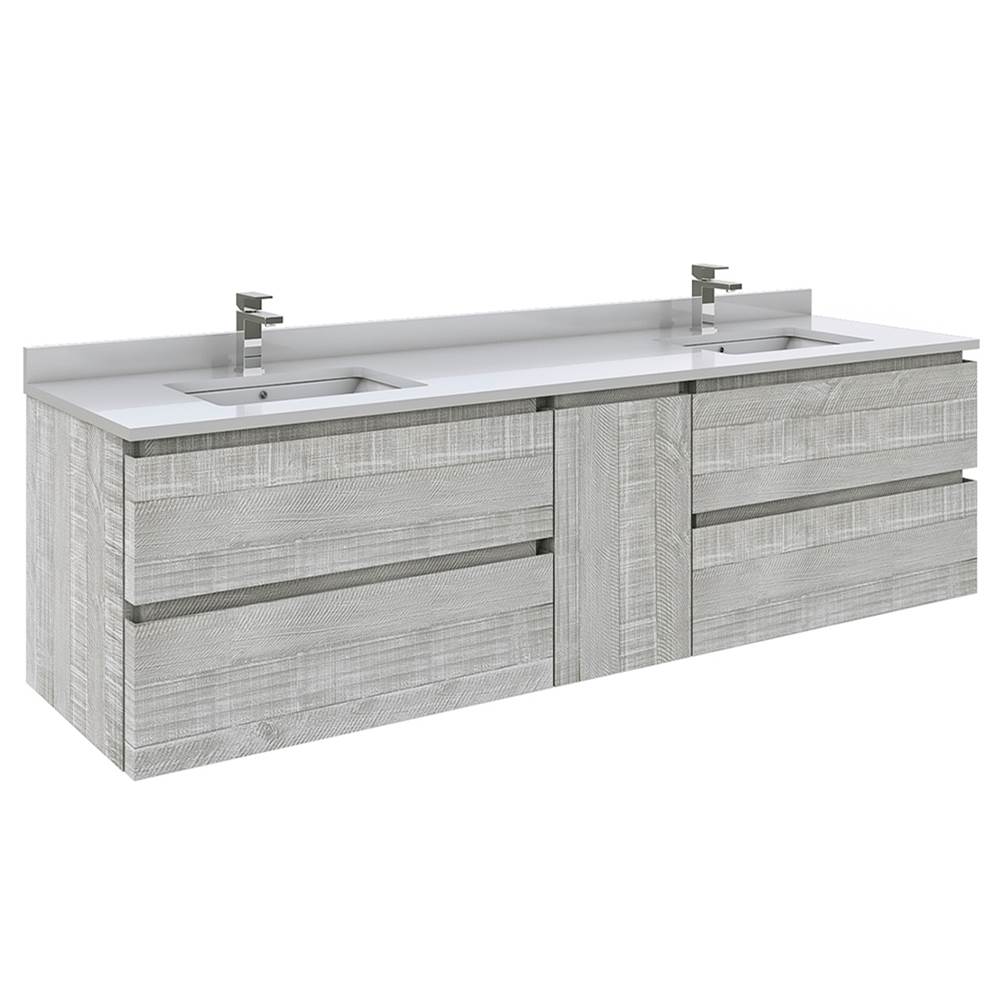 Fresca Bath Formosa 72'' Wall Hung Double Sink Modern Bathroom Cabinet w/ Top & Sinks in Ash