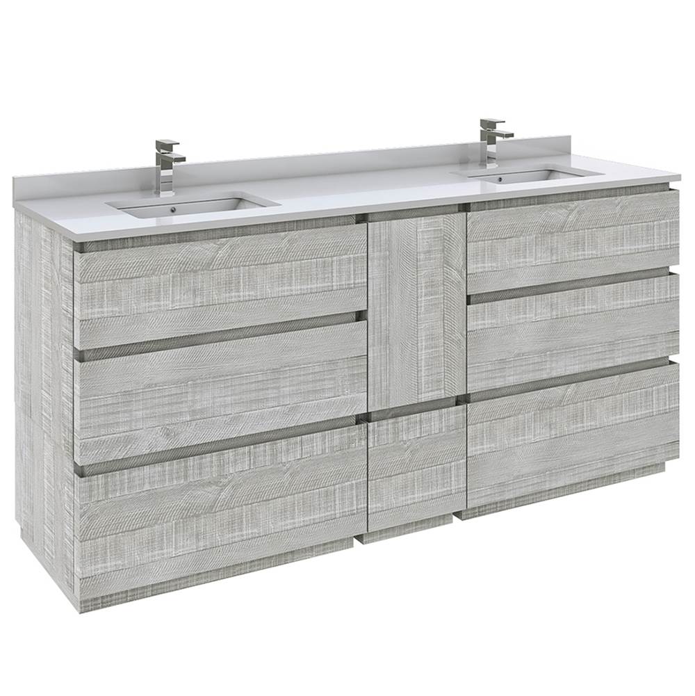 Fresca Bath Formosa 72'' Floor Standing Double Sink Modern Bathroom Cabinet w/ Top & Sinks in Ash