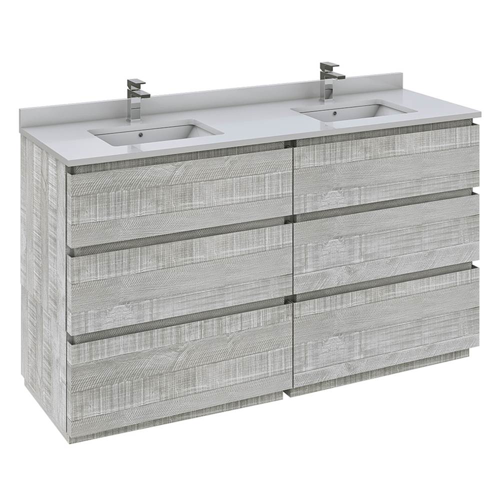 Fresca Bath Formosa 60'' Floor Standing Double Sink Modern Bathroom Cabinet w/ Top & Sinks in Ash