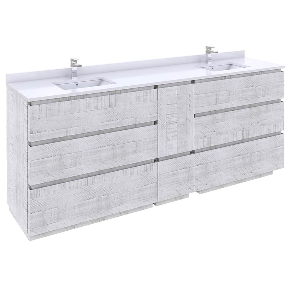 Fresca Bath Formosa 84'' Floor Standing Double Sink Modern Bathroom Cabinet w/ Top & Sinks in Rustic White