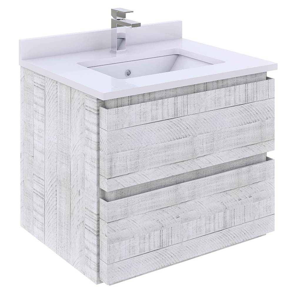 Fresca Bath Formosa 24'' Wall Hung Modern Bathroom Cabinet w/ Top & Sink in Rustic White