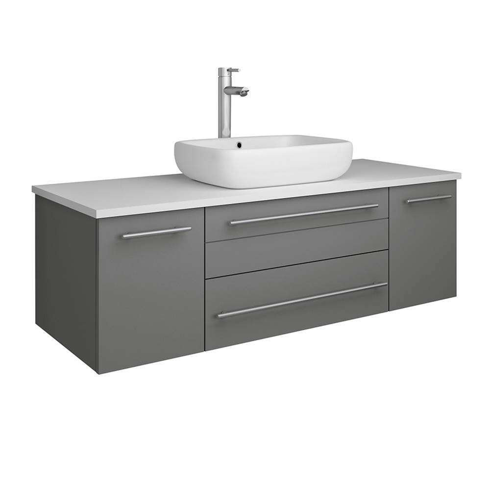 Fresca Bath Fresca Lucera 48'' Gray Wall Hung Modern Bathroom Cabinet w/ Top & Vessel Sink