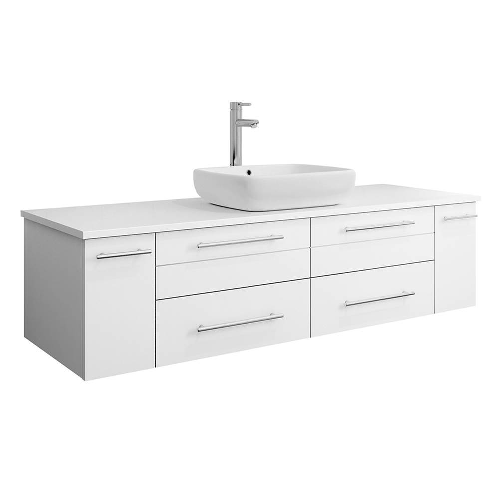 Fresca Bath Fresca Lucera 60'' White Wall Hung Modern Bathroom Cabinet w/ Top & Single Vessel Sink