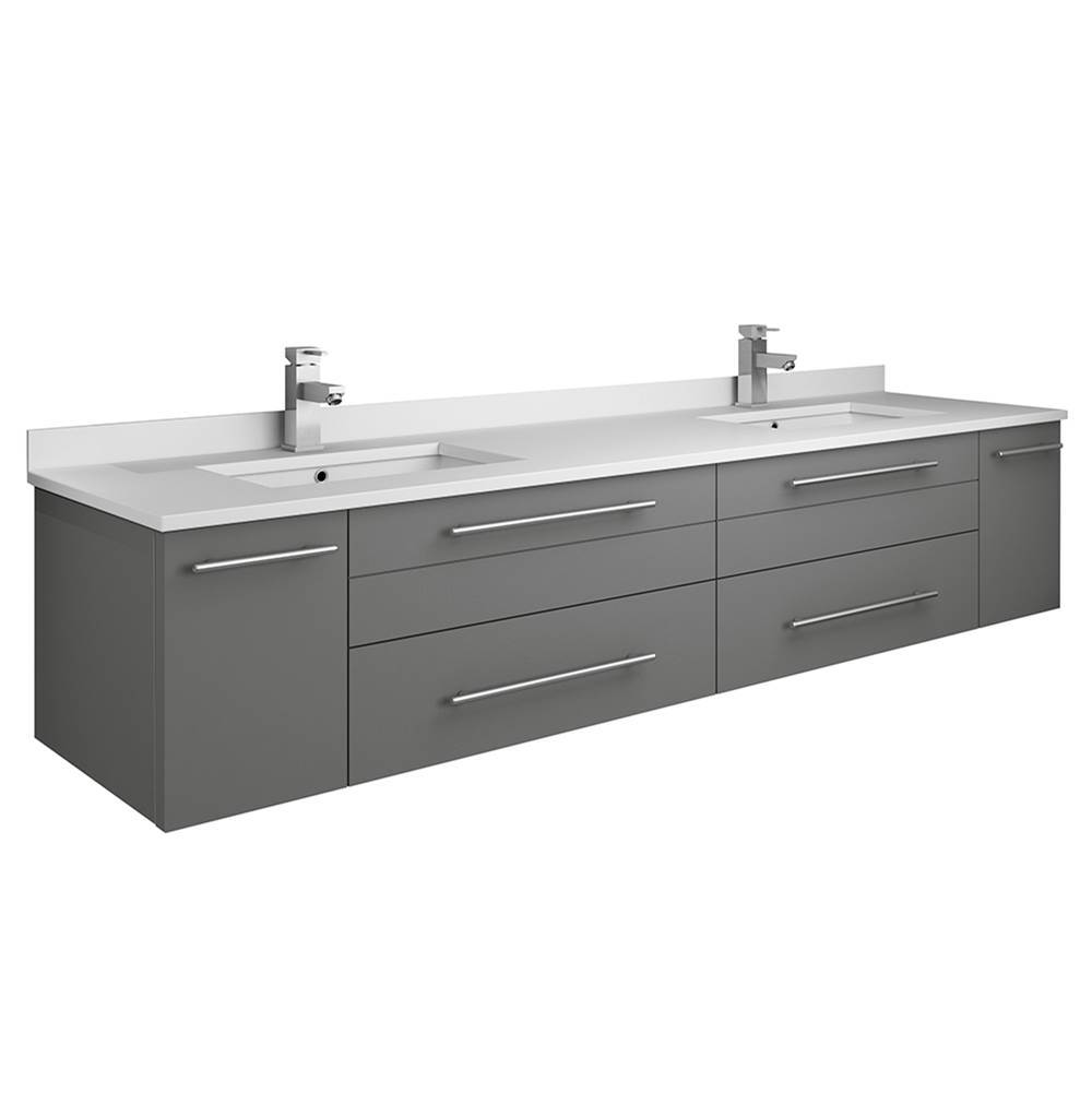 Fresca Bath Fresca Lucera 72'' Gray Wall Hung Modern Bathroom Cabinet w/ Top & Double Undermount Sinks