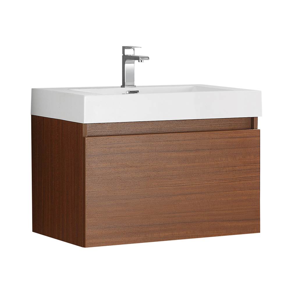 Fresca Bath Fresca Mezzo 30'' Teak Wall Hung Modern Bathroom Cabinet w/ Integrated Sink