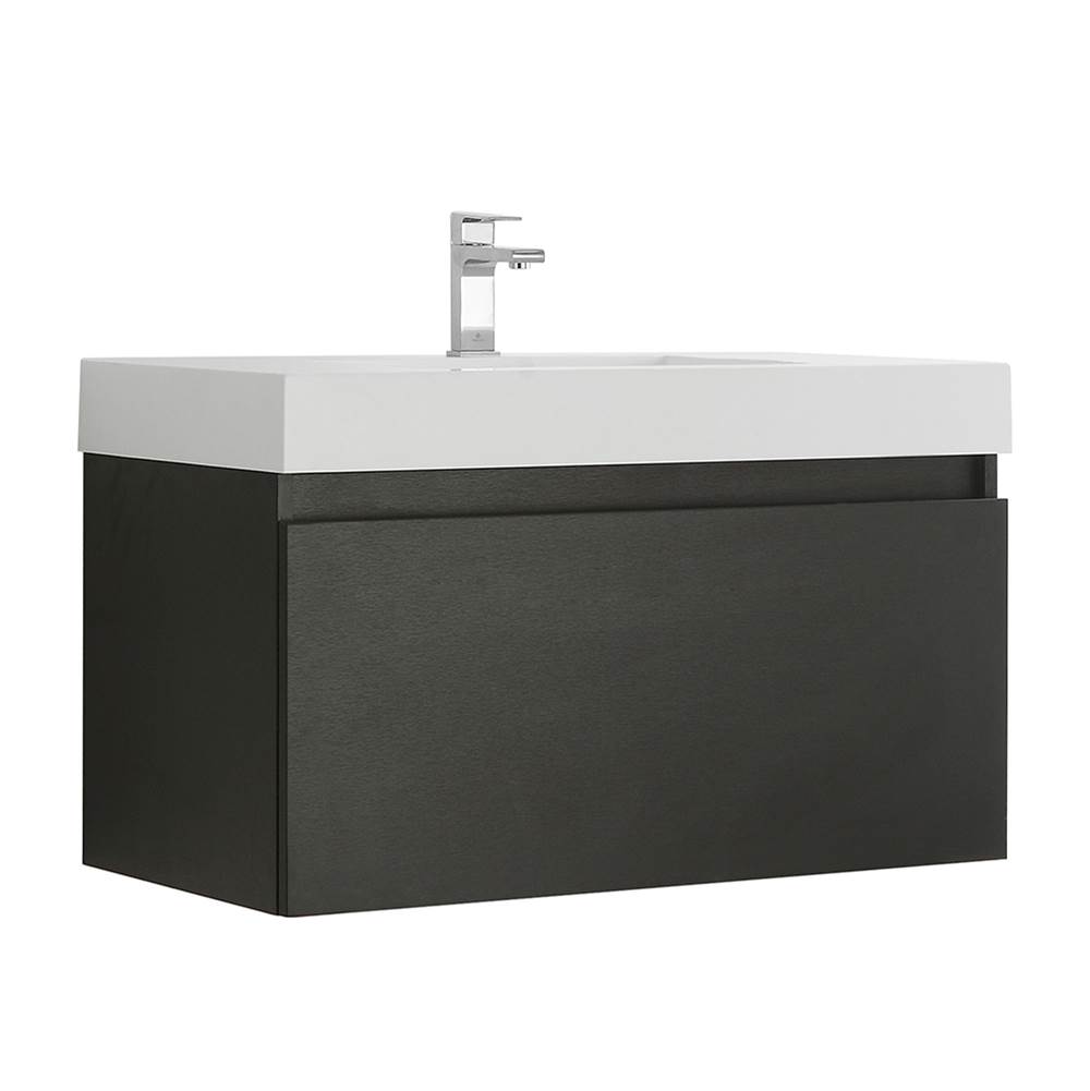 Fresca Bath Fresca Mezzo 36'' Black Wall Hung Modern Bathroom Cabinet w/ Integrated Sink