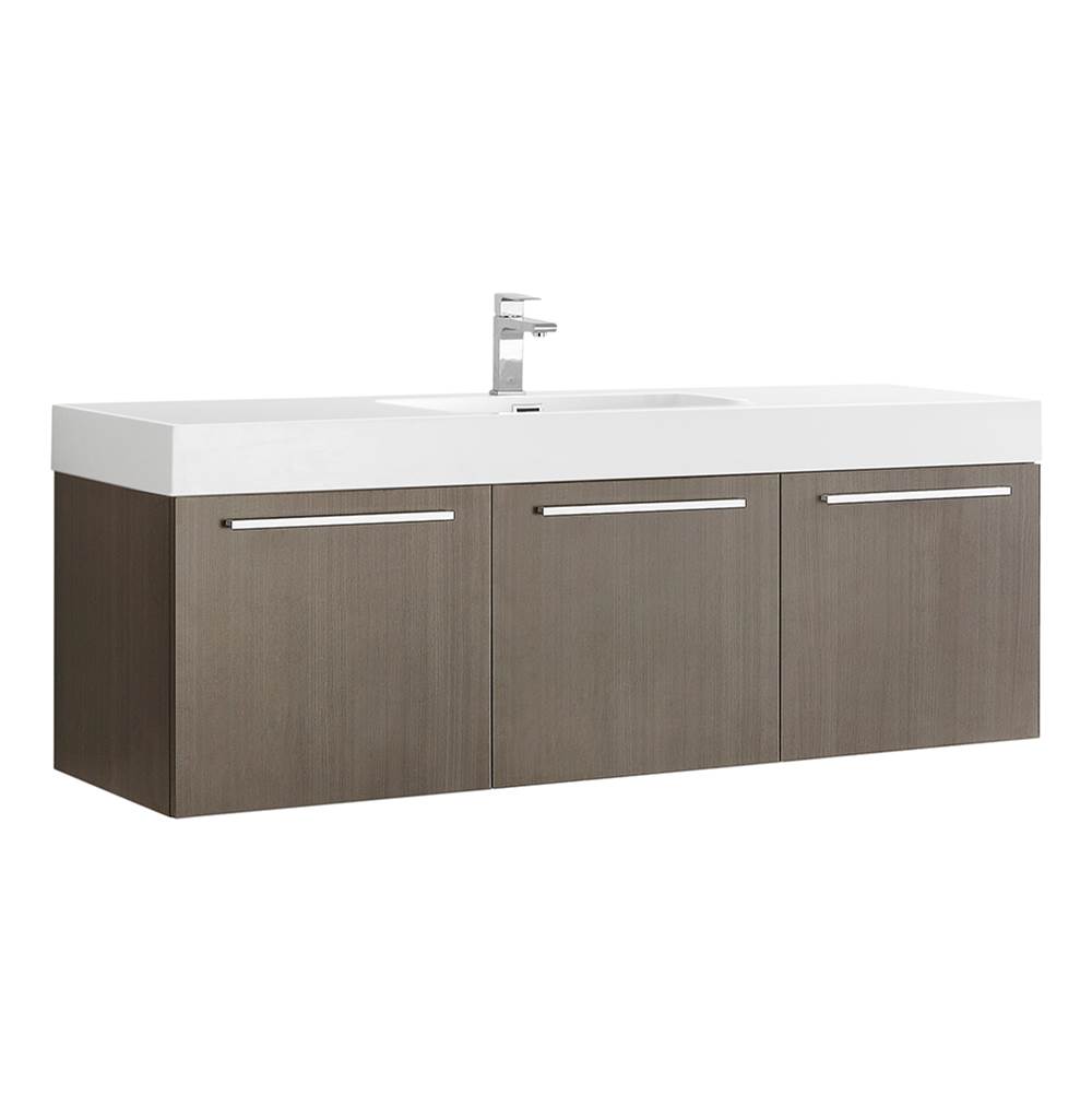 Fresca Bath Fresca Vista 60'' Gray Oak Wall Hung Single Sink Modern Bathroom Cabinet w/ Integrated Sink