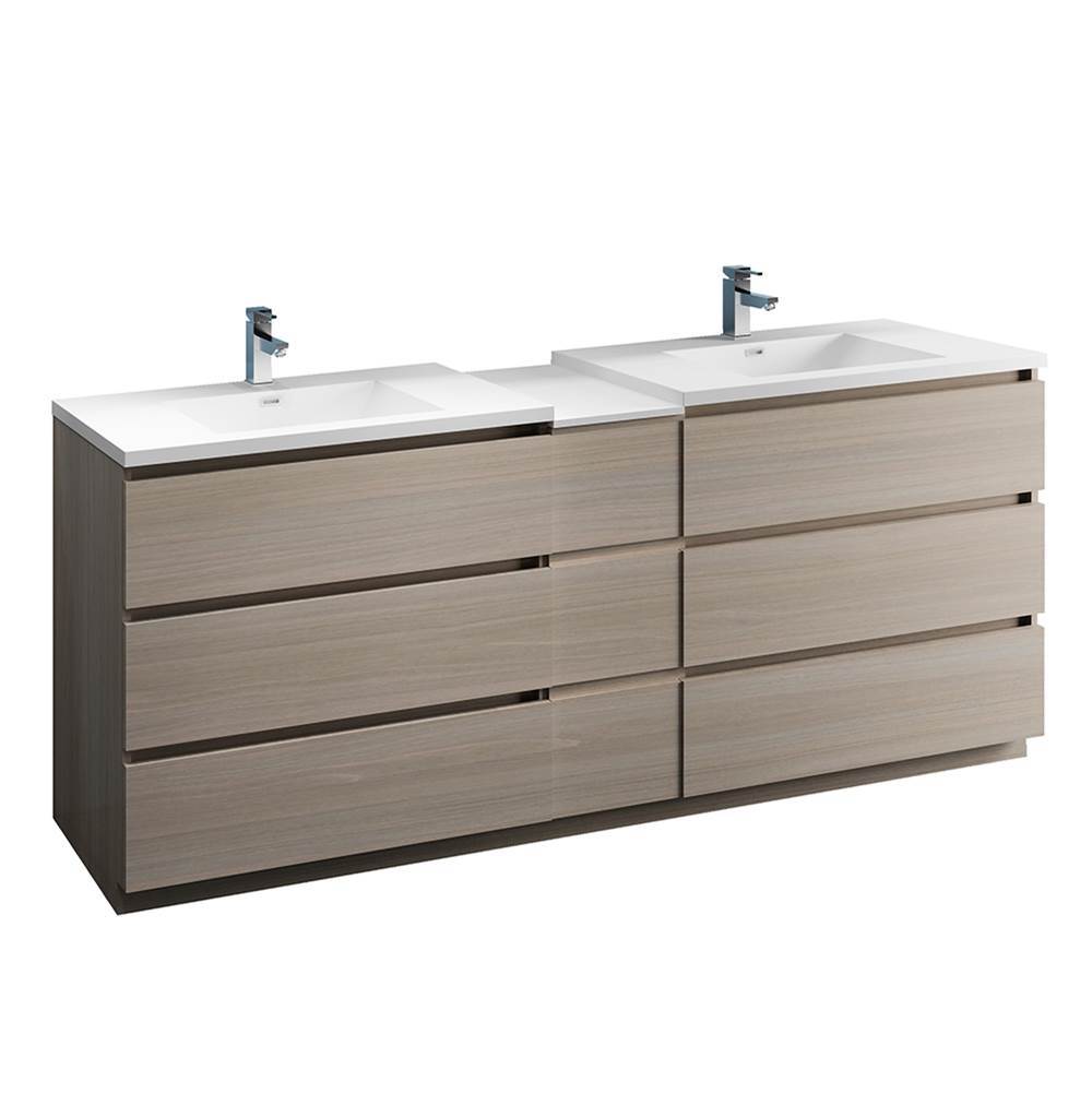 Fresca Bath Fresca Lazzaro 84'' Gray Wood Free Standing Double Sink Modern Bathroom Cabinet w/ Integrated Sinks