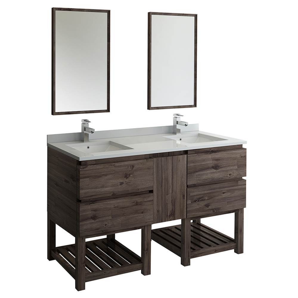 Fresca Bath Fresca Formosa 60'' Floor Standing Double Sink Modern Bathroom Vanity w/ Open Bottom & Mirrors