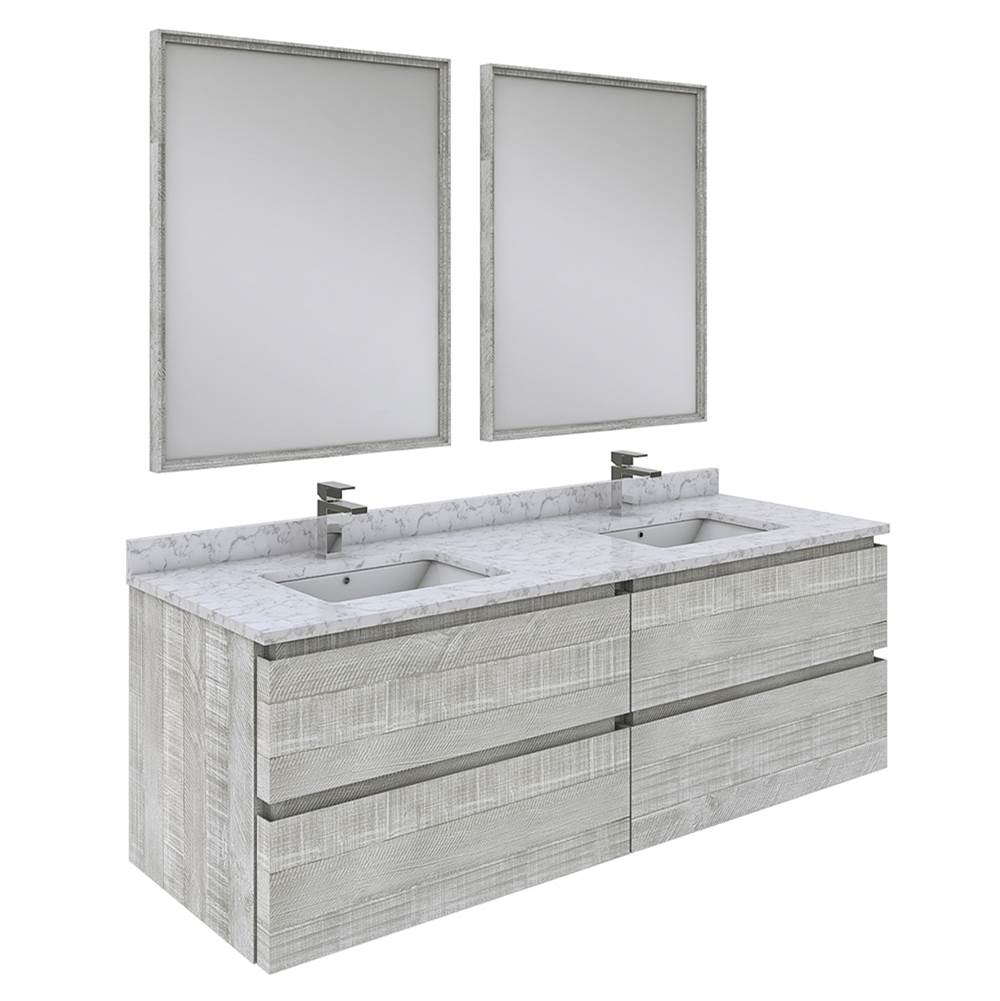 Fresca Bath Formosa 60'' Wall Hung Double Sink Modern Bathroom Vanity w/ Mirrors in Ash
