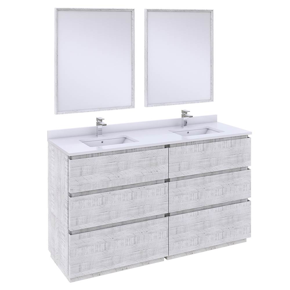 Fresca Bath Formosa 60'' Floor Standing Double Sink Modern Bathroom Vanity w/ Mirrors in Rustic White