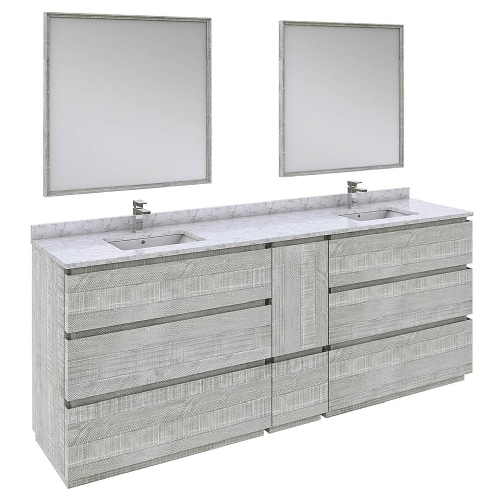 Fresca Bath Formosa 84'' Floor Standing Double Sink Modern Bathroom Vanity w/ Mirrors in Ash