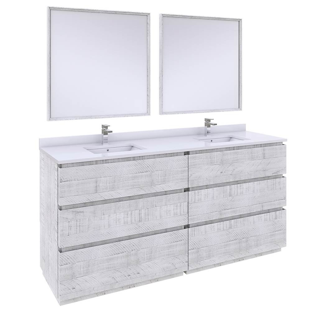 Fresca Bath Formosa 72'' Floor Standing Double Sink Modern Bathroom Vanity w/ Mirrors in Rustic White