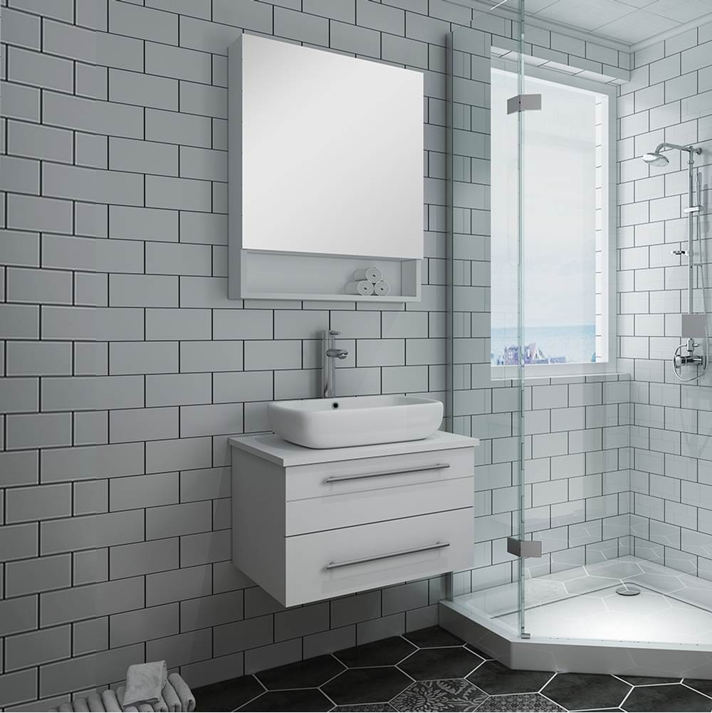 Fresca Bath Fresca Lucera 24'' White Wall Hung Vessel Sink Modern Bathroom Vanity w/ Medicine Cabinet