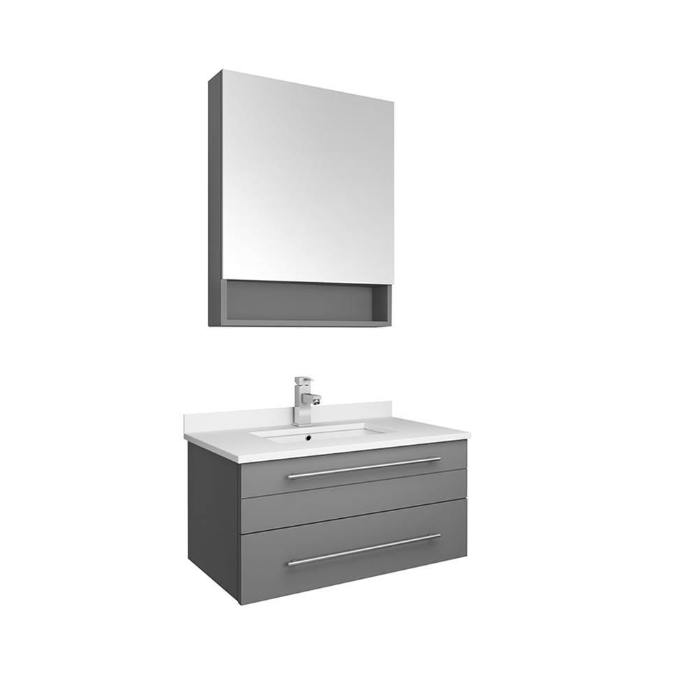 Fresca Bath Fresca Lucera 30'' Gray Wall Hung Undermount Sink Modern Bathroom Vanity w/ Medicine Cabinet